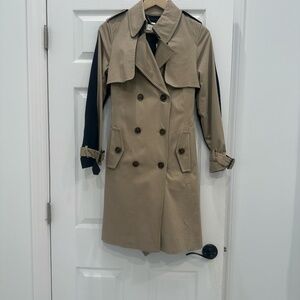 NWT Trina turk double breast beige black trench coat size 2